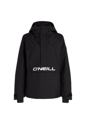 Black pullover jacket with a hood, featuring a front pocket and prominent white "O'NEILL" logo. Material appears smooth with a matte finish.