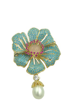 RIVIERA FLOWER - Brosche - gold, türkis, weiss & rot