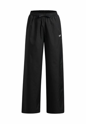 Schwarze Under Armour locker sitzende Hose mit elastischem Bund und Kordelzug, mit kleinem weißen Logo am rechten Oberschenkel.