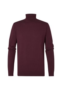 Pull à col roulé tricoté bordeaux à manches longues et à la coupe ajustée. Fabriqué en tissu doux avec un col et un ourlet côtelés pour plus de texture.