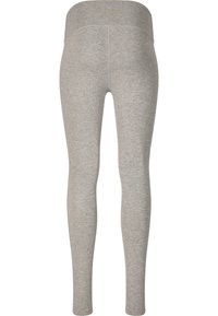 Leggings extensibles gris clair avec une taille haute et un design sans coutures, vus de dos.
