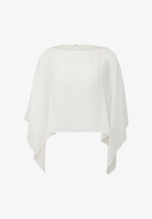 Weiße, durchsichtige Kimono-Oberteil mit U-Boot-Ausschnitt, fließenden Ärmeln und einem lässigen Schnitt, aus leichtem Stoff gefertigt.