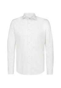 Witte blouse met lange mouwen, gemaakt van soepel katoen, met een klassieke kraag en een sluiting met knopen aan de voorkant met lichte knopen.