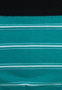 Türelstoff in Türkis mit horizontalen weißen Streifen. Das Design hat eine strukturierte Oberfläche und einen solid schwarzen oberen Abschnitt.