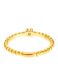 Bracciale in tono oro con design a perline, dotato di un segmento centrale liscio e piatto e un piccolo accento di gemma. Forma leggera e flessibile.