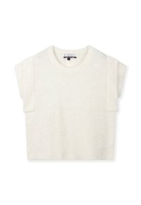 Suéter sin mangas de punto suave color crema con hombreras y cuello redondo, etiquetado "10 DAYS" en talla mediana.