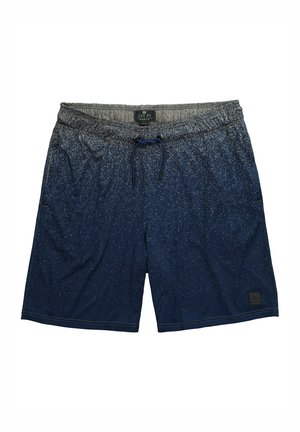 Dunkelblaue Badehose mit gesprenkelter Textur, elastischem Bund und Kordelzug. Mit seitlichen Taschen und einem Logopatch am Saum.