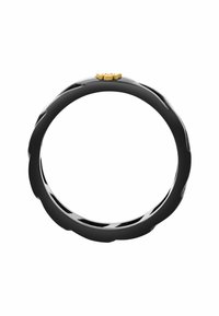 Bracciale circolare nero con bordo onda e accento dorato al centro in alto. Texture liscia con finitura lucida.