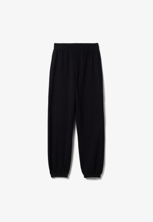 Pantaloni della tuta neri con vita e polsini elasticizzati. Realizzati in un tessuto morbido e elastico, caratterizzati da un design semplice senza motivi visibili.