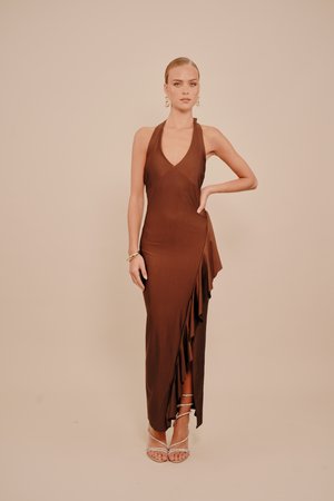 ROSIE HALTERNECK - Vestido comprido - chocolate brown