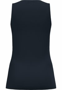 Mouwloze top in donker marineblauw, met een textuurstof en een subtiel patroon. Eenvoudig ontwerp met een ronde halslijn en een getailleerde pasvorm.