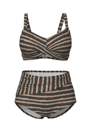 Ulla Popken, BATIK STRIPE BIKINI SET - Bikini - reddish brown