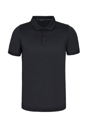 Mustapaita, joka on valmistettu sileästä puuvillasta. Varusteena kaulus, kolmonen napitus ja lyhyet hihat ribbausvarsilla. Huomaamaton brändäys.