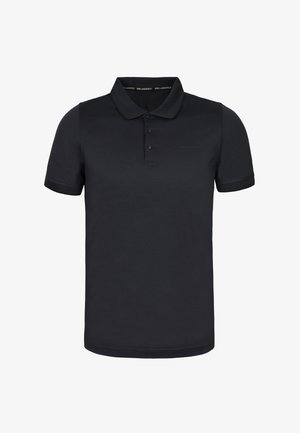 Mustapaita, joka on valmistettu sileästä puuvillasta. Varusteena kaulus, kolmonen napitus ja lyhyet hihat ribbausvarsilla. Huomaamaton brändäys.