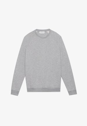 Light grey long-sleeve crewneck sweatshirt with ribbed cuffs and hem, displayed flat on a plain background.