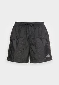 Czarne szorty z nylonu z elastycznym pasem, regulowanym sznurkiem, dwoma przednimi kieszeniami i logo na dolnej lewej nodze.