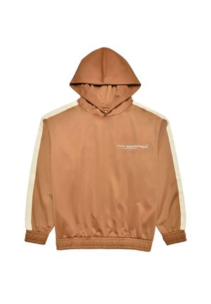 Ruskean hupullinen collegepaita, jossa on joustavat hihansuut ja helma. Mukana beigetuubiset sivuhaitarit ja etuosan logoteksti. Suunnittelultaan sileää ja kevyttä kangasta.