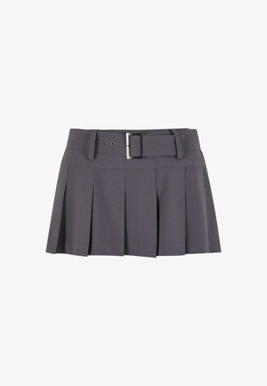 Hallikas volditud mini-seelik sujuva tekstuuriga, millel on lai vöökoht, vöökohad ja ristkülikukujuline hõbedane kinnituselement.