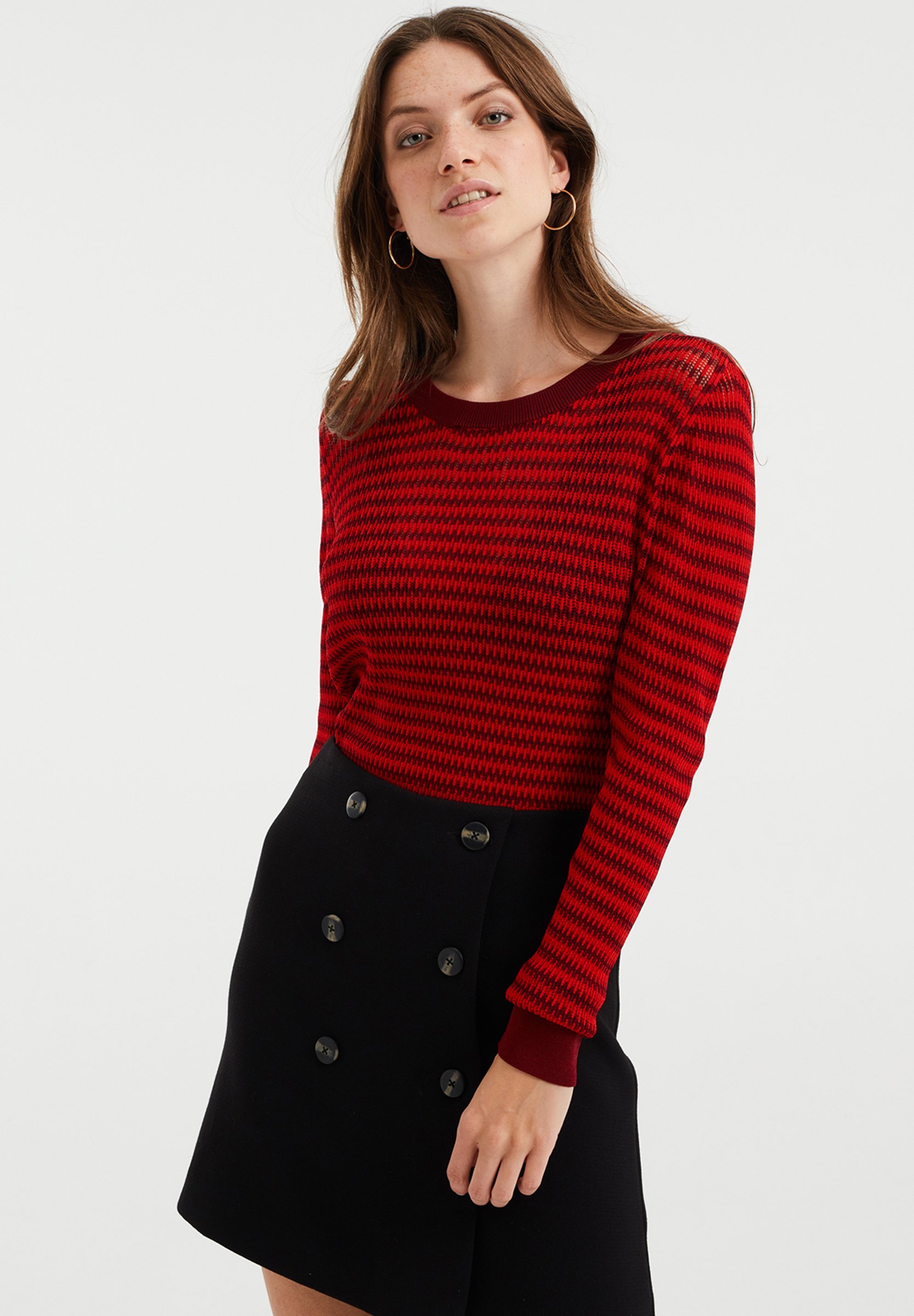 WE Fashion DAMES FIJNGEBREIDE TRUI MET STREEPDESSIN - Trui - red/rood -  Zalando.nl