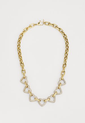 Collier en ton or avec de grands maillons de chaîne, orné d'accents en forme de triangle intercalés embellis de rhinestones clairs.