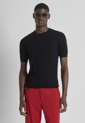 ROUND COLLAR SHORT SLEEVES SLIM FIT - T-shirt basic - black