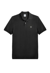 Černé polo tričko z bavlny, s klasickým límečkem, krátkými rukávy a malým vyšitým logem na levé hrudi.