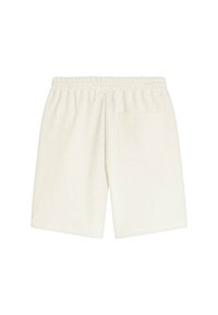 Witte shorts met een gestructureerd patroon, een elastische tailleband en een achterzak. De stof lijkt zacht en comfortabel.