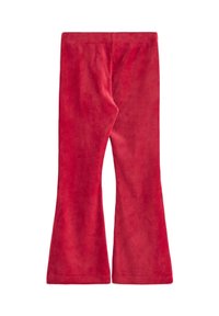 Røde vidde leggings lavet af blødt, strækbart stof. Glat tekstur med ensfarvet design og en linning øverst, velegnet til afslappet brug.