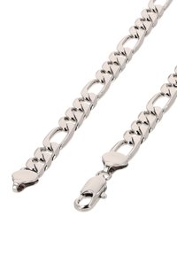 Silberne Metallkette Armband mit verschlungenen Gliedern, ausgestattet mit einem Karabinerverschluss und einer polierten Oberfläche.