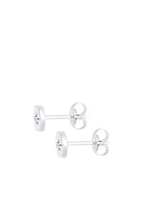 Zilveren stud oorbellen met een ronde vorm, met een centrale heldere steen en een gepolijste afwerking. Eenvoudig ontwerp met vlinderslot.