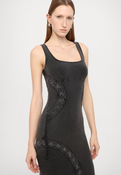 Feng Chen Wang WASHED LACE UP DERSS - Φόρεμα από ζέρσεϊ - grey