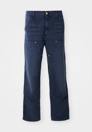 Navyblå cargo bukser lavet af denim, med lige ben, forlommer og detaljer i guldfarvet knap.
