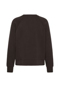 Sweat-shirt noir à manches longues avec col rond, coutures visibles, poignets et ourlet côtelés, présenté de dos sur fond blanc.