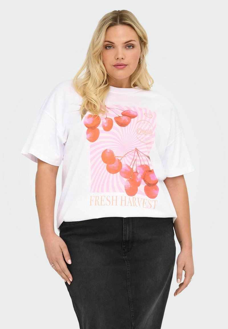 ONLY Carmakoma CARVIVVI - T-shirt med print - bright white