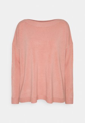 Maglione lungo a maniche con scollo a barca ampio di colore rosa chiaro, con polsini e orlo a costine. Tessuto morbido con un design rilassato e dal taglio ampio.