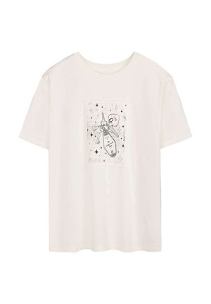 T-shirt blanc avec un graphique sur le devant représentant un porte-clés tenant plusieurs clés et une étiquette portant l'inscription "The Lucky Duck Club 13", entourée d'étoiles.