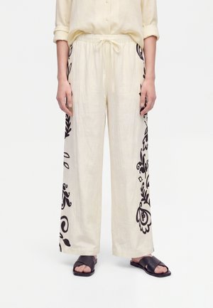 New Look, FLORAL SIDE WIDE LEG - Pantalones - off white