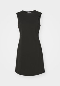 Svart ärmlös klänning i mjukt tyg, med en rund halsringning, rena linjer och en något avslappnad passform med en rak silhuett.