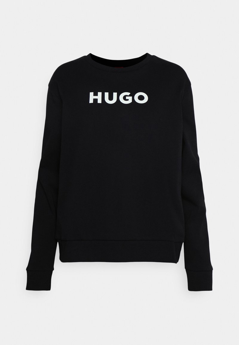 Sudadera negra de manga larga, cuello redondo y con un logo blanco "HUGO" en el pecho. Elaborada en suave material de algodón.