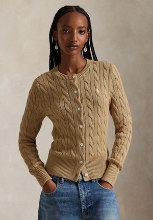 CABLE-KNIT COTTON CREWNECK CARDIGAN - Ζακέτα - vintage khaki