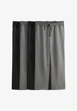 Vier Paare Männerkurzschlüsse in verschiedenen Grautönen, mit elastischen Taillenbunden, Seitentaschen und glattem, leichtem Stoff.