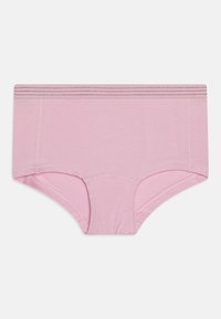 Rosa bomulls hipster undertøy med en myk elastikk som har to horisontale striper. Glatt tekstur og en godt tilpasset, komfortabel design.
