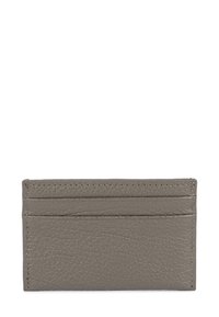 Grijze leren kaartenhouder met een gestructureerd oppervlak, vier kaartsleuven en een minimalistisch ontwerp zonder extra hardware of accenten.