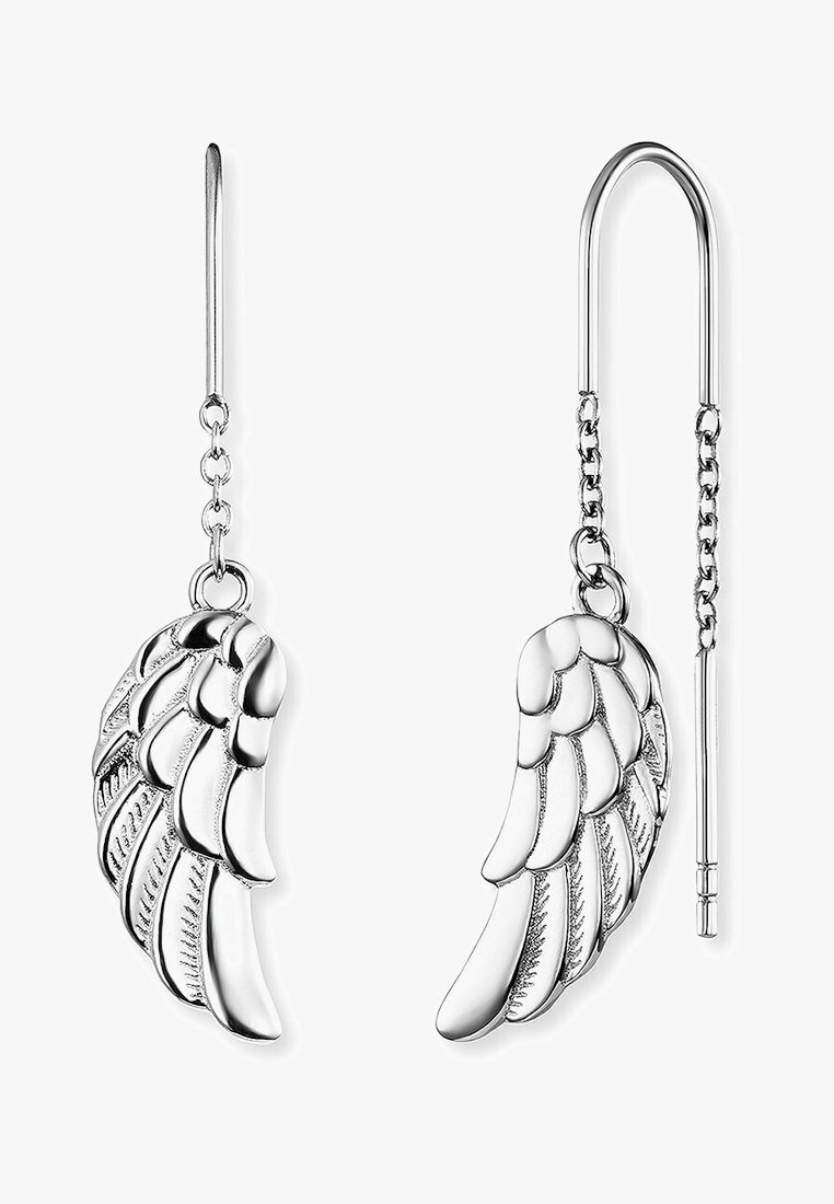 Sølvfarvede øreringe formet som vinger, med detaljerede fjerstrukturen og et krogdesign. Let og elegant, med en poleret finish.