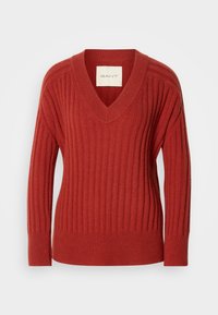 V NECK - Jumper - modern rust
