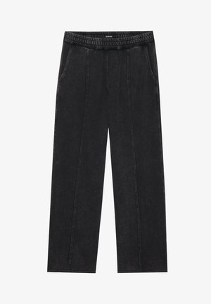Mustad laiad püksid elastse vöökoha ja sujuva denimpinnaga, millel on ees õrn õmblusdetail.