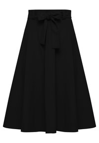 Czarna midi spódnica o rozszerzanym kształcie w literę A z pasującym materiałowym paskiem zawiązanym w kokardę w talii.