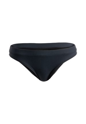 Svart bikiniunderdel av slät, elastisk tyg. Har en bred midjeresår och en klassisk triangel-design. Inga synliga mönster eller metalldetaljer.