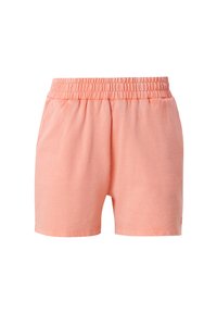 Pantaloni corti in cotone color pesca con vita elasticizzata, tasche laterali e vestibilità rilassata. Tessuto morbido, design semplice e orli cuciti.