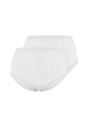 Weiße Baumwollslips, hochgeschnittenes Design, weiche Textur, nahtlose Kanten, mit zwei Paaren im minimalistischen Stil.